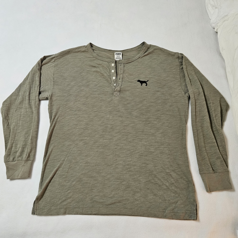 PINK Victoria's Secret Gorpcore Lightweight Olive Henley For Women Size Large
